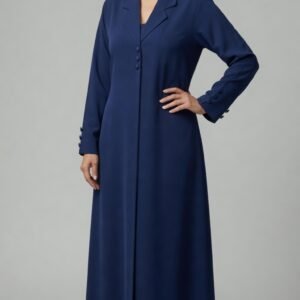 Navy Lattice-Trim Open Abaya