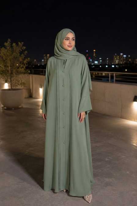 Sage Green Button-Front Abaya