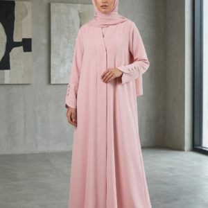 Blush Pink Button-Cuff Abaya (Front)