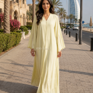Lemon Zest Laser-Cut Abaya