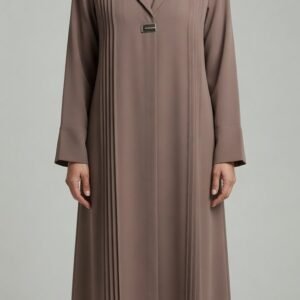 Tailored Taupe Abaya – Pleated Collar & Brooch