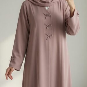 Elegant Mauve Abaya – Button-Wrap Design