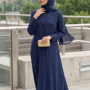 Refined Navy Braided Abaya – Center Trim Design | 050 Abaya