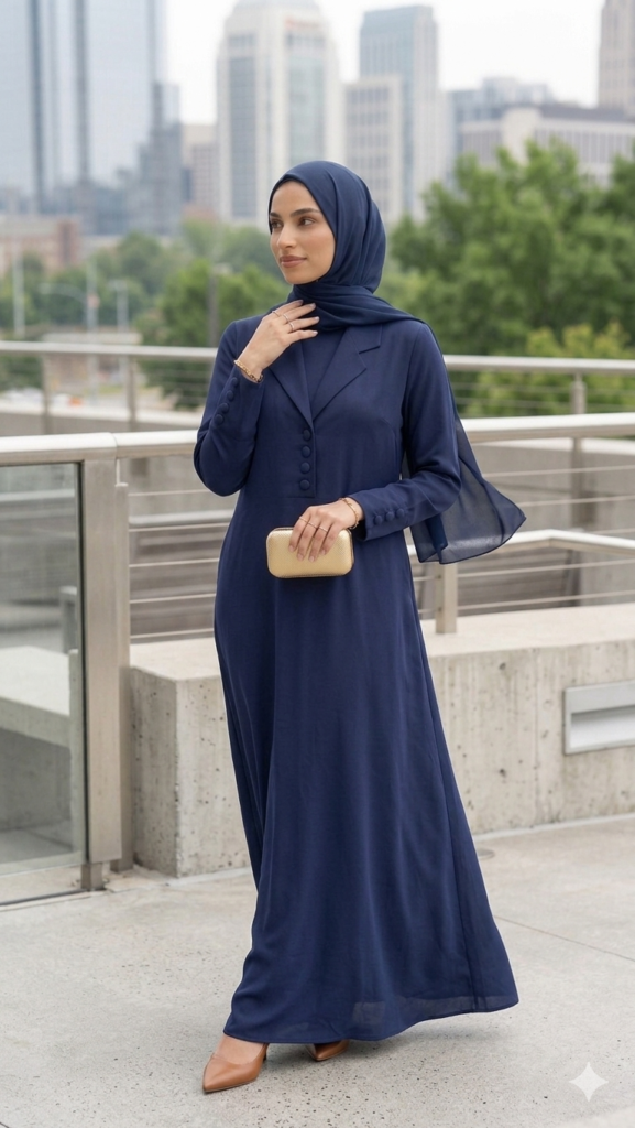 Refined Navy Braided Abaya – Center Trim Design | 050 Abaya
