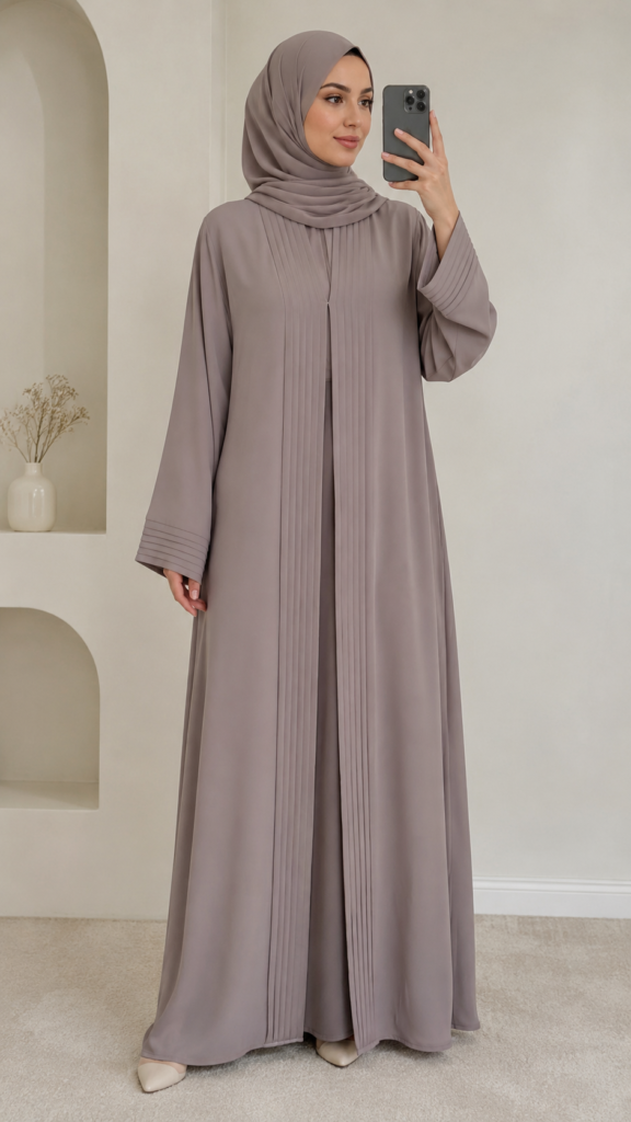 : Timeless Taupe Abaya – Wrap-Tie Design