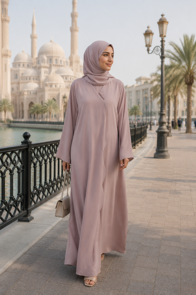 Refined Pleated Taupe Abaya – Pintuck Design