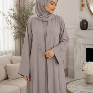 Sophisticated Grey Abaya — Diagonal Button Design | 050 Abaya
