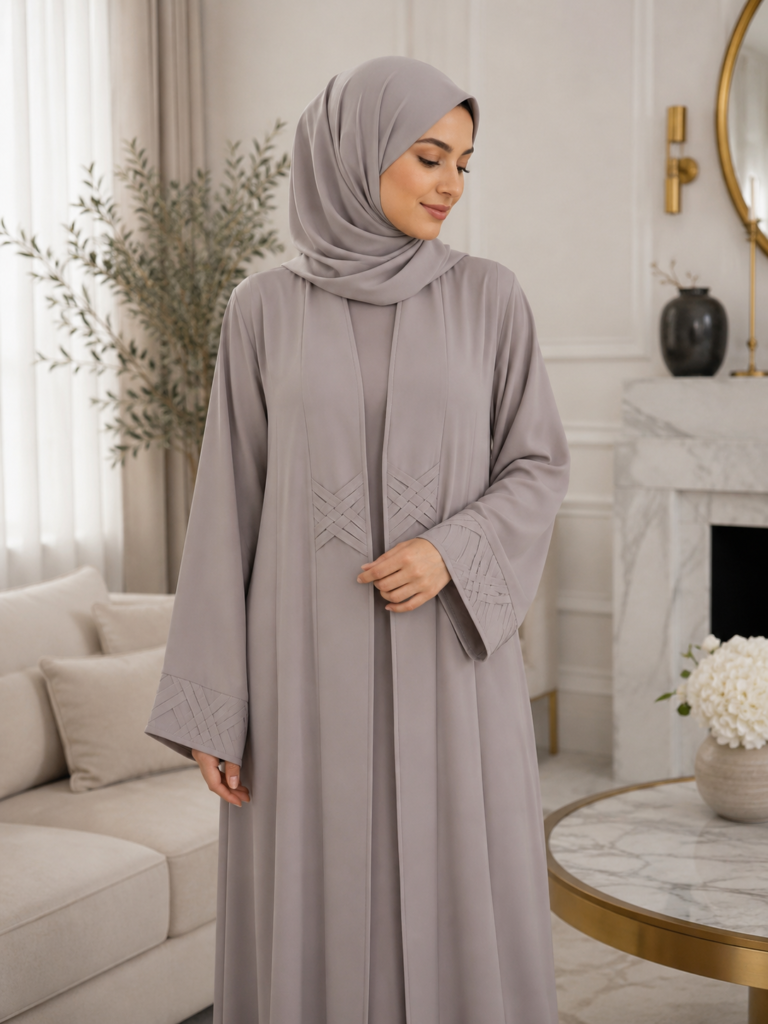 Sophisticated Grey Abaya — Diagonal Button Design | 050 Abaya