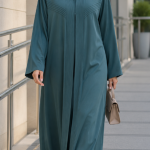 Elegant Emerald Green Abaya – Lace Overlay Design