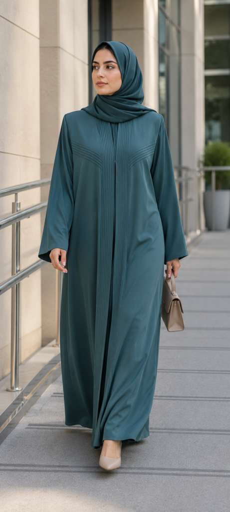 Elegant Emerald Green Abaya – Lace Overlay Design