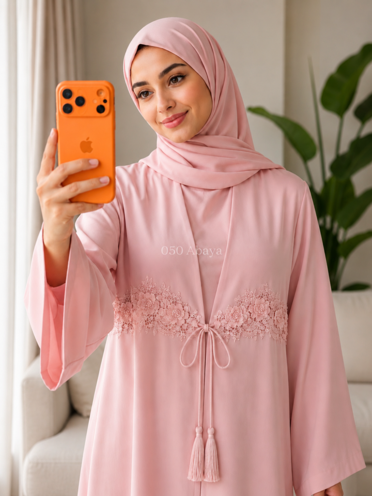 Charming Mauve Abaya – Bow-Button Design