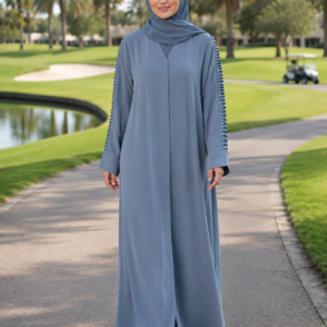 Elegant Pleated Blue Abaya – Fully Pintucked Design