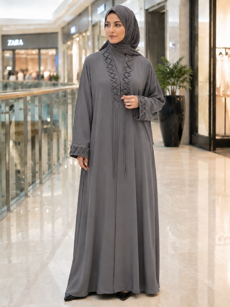 Refined Mauve Lattice Abaya – Crisscross Detail