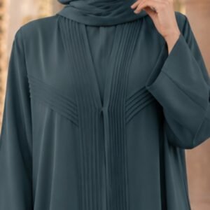 Structured Teal Abaya – Chevron Pleat Yoke Design