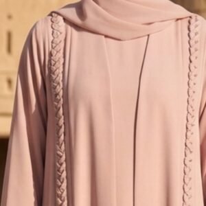 Delicate Pink Abaya – Braided Trim & Tassels