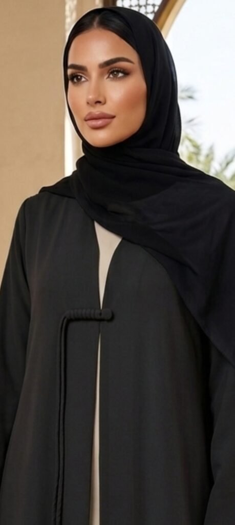 Warm Taupe Abaya – Floral Cord Embroidery