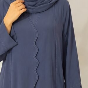 Modern Slate Blue Abaya – Wave-Trim Wrap Design