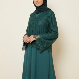 Sophisticated Teal Abaya – Chevron Pleat Design