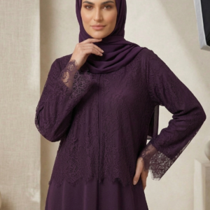 Luxurious Purple Lace Abaya — Aubergine Elegance | 050 Abaya
