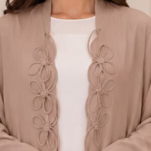 Soft Beige Abaya – Bow-Button Design | 050 Abaya