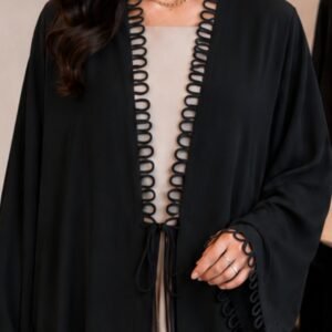 Striking Black Abaya – Loop-Trim Design