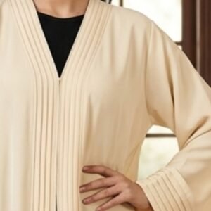 Timeless Cream Abaya – Full Pintuck Design