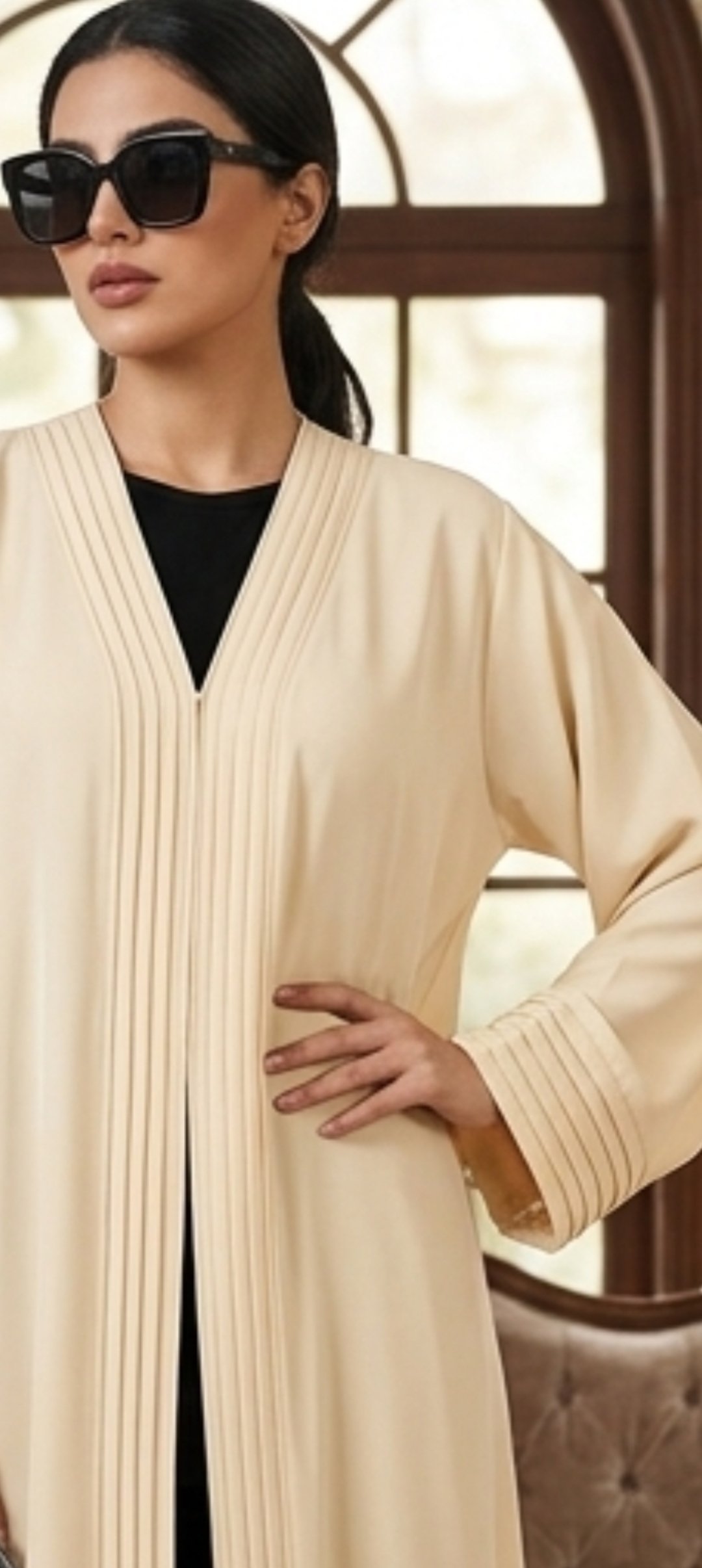 Timeless Cream Abaya – Full Pintuck Design