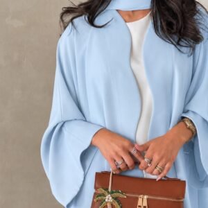 Effortless Sky Blue Abaya – Choker-Tie Design