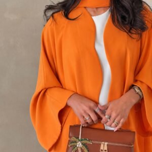 Vibrant Orange Abaya – Choker-Tie Design