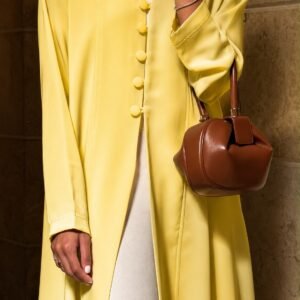 Bright Yellow Abaya – Round Button-Front Design
