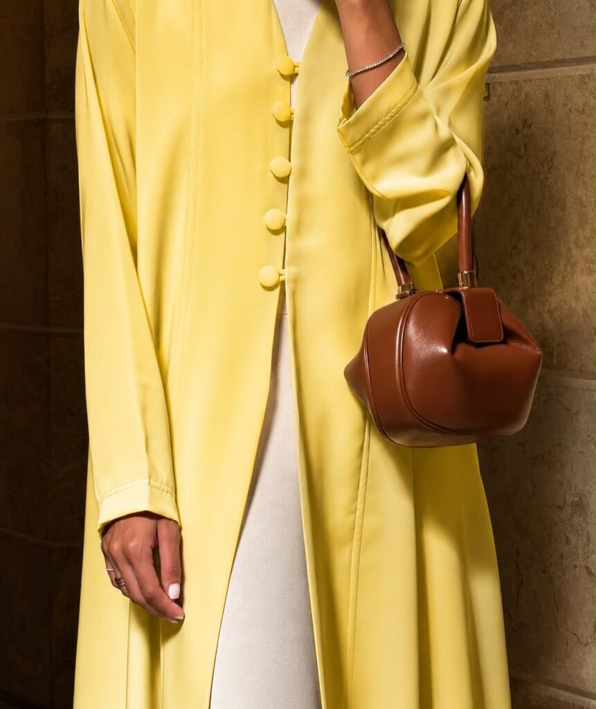 Bright Yellow Abaya – Round Button-Front Design
