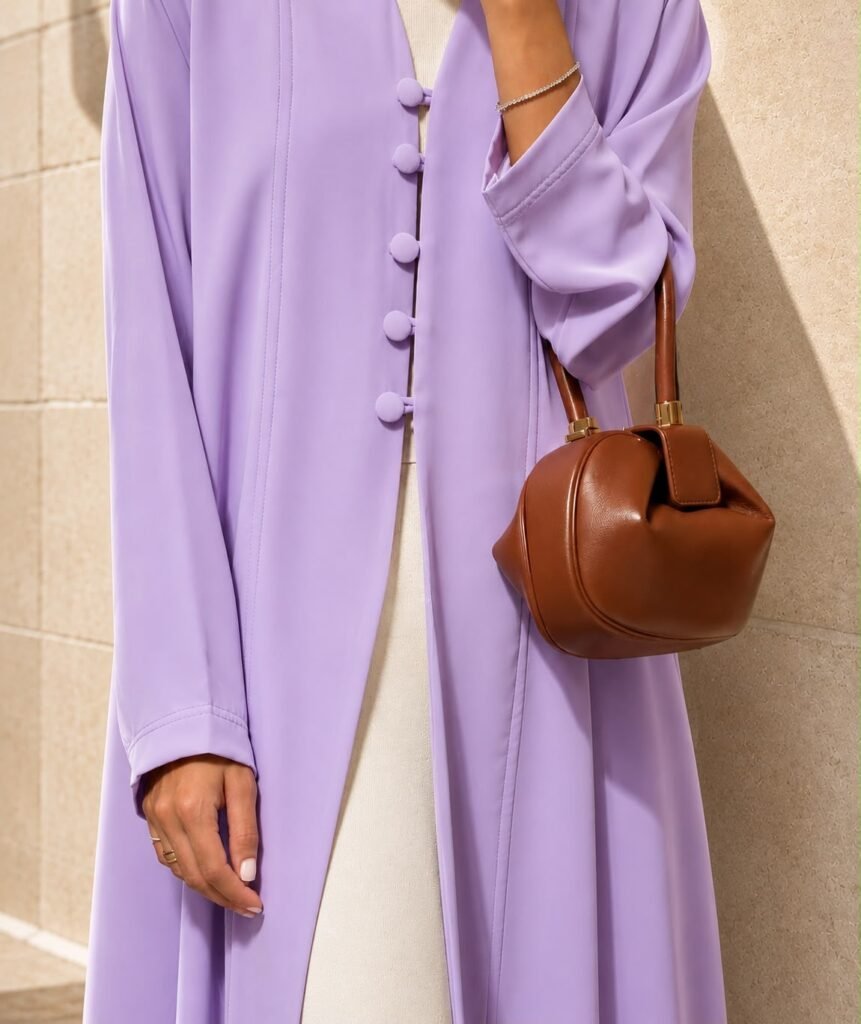 Elegant Purple Abaya – Round Button-Front Design